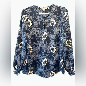 Ted Baker Navy and Cream Patterned Blouse